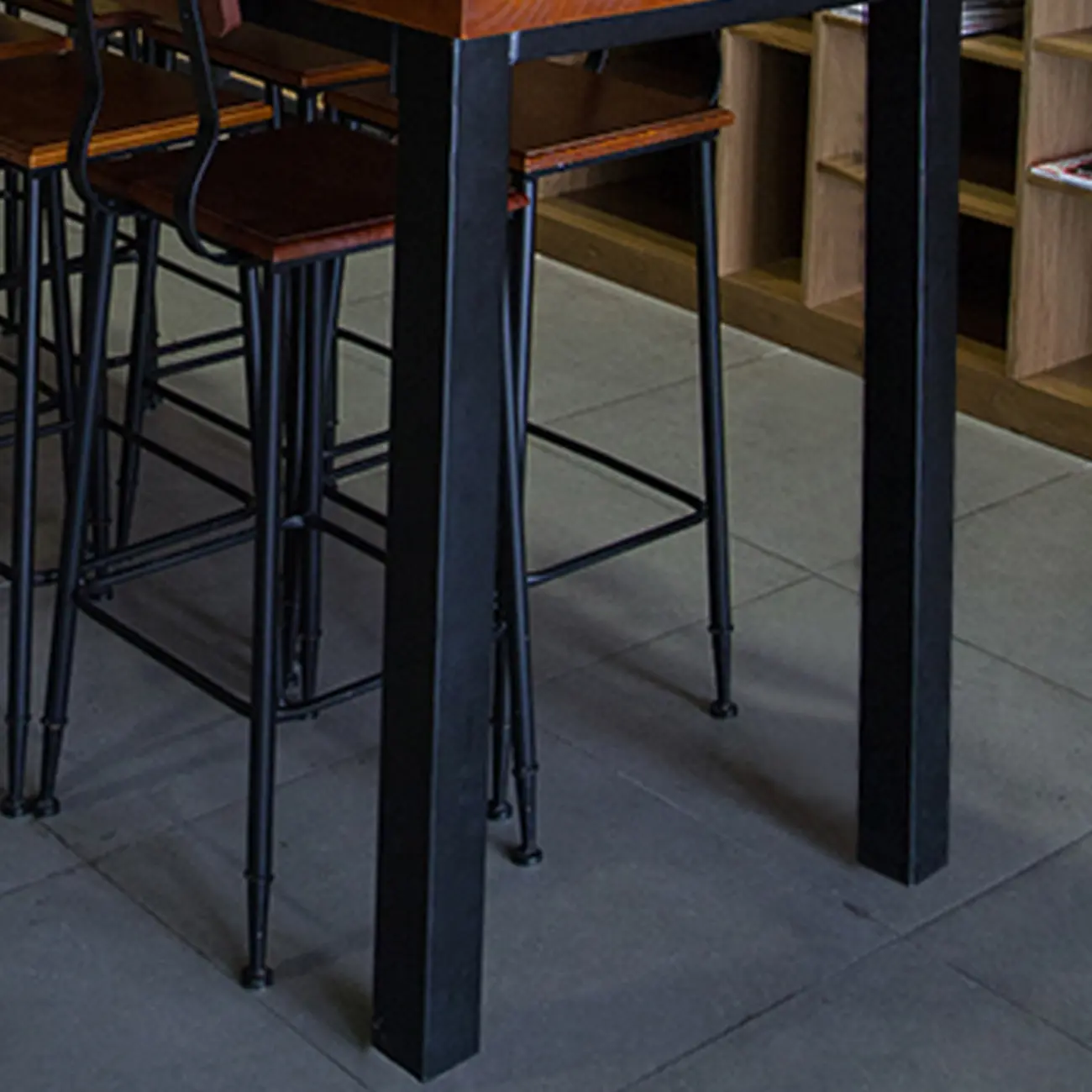 Industrial Brown Wood Black Iron 4-Leg Rectangular Bar Tables Image - 7 | homeyfad