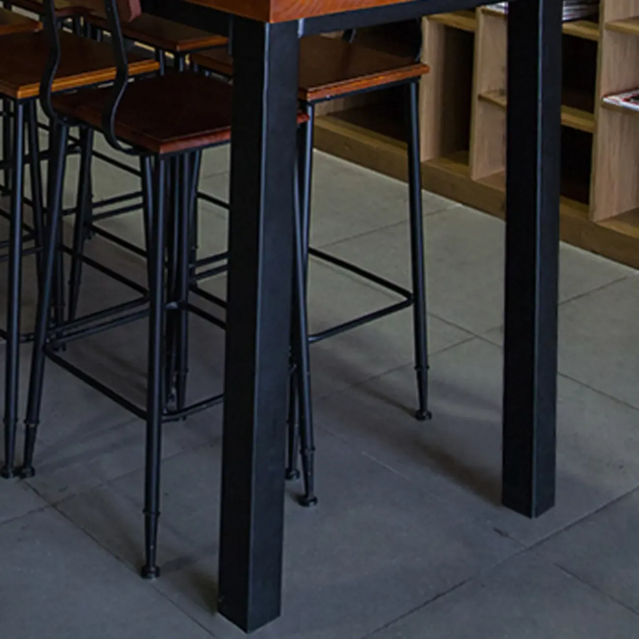 Industrial Brown Wood Black Iron 4-Leg Rectangular Bar Tables Image - 7