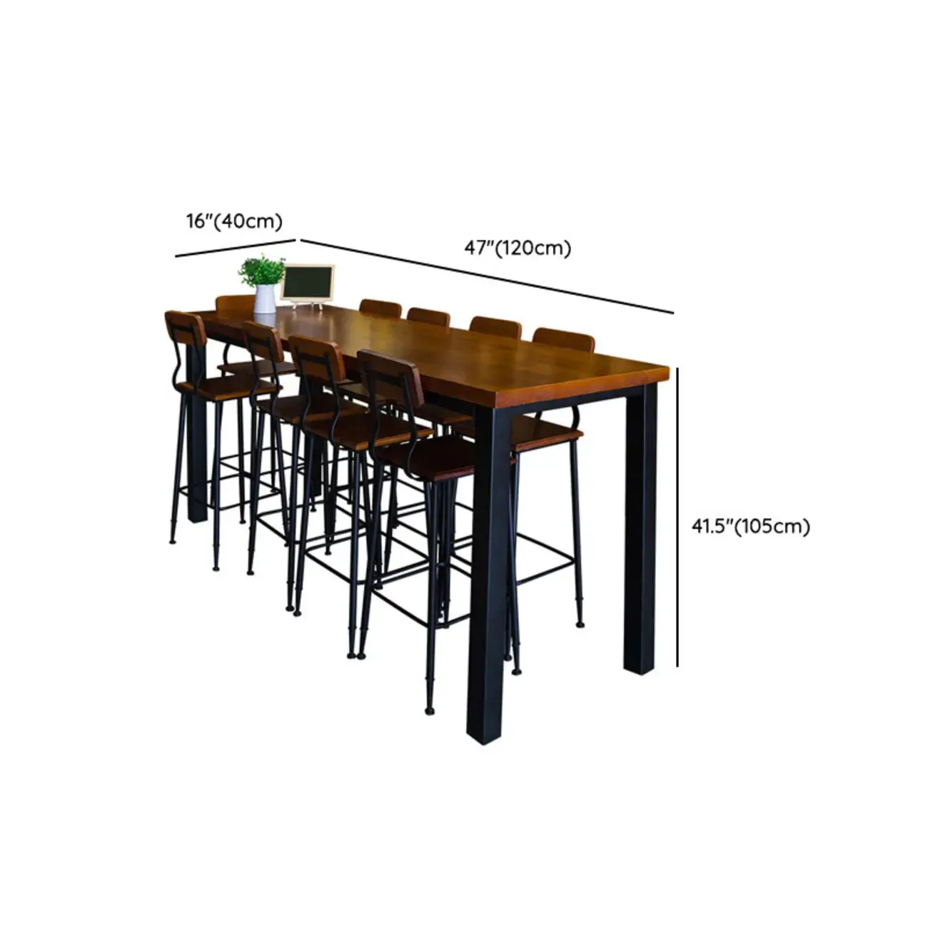 Industrial Brown Wood Black Iron 4-Leg Rectangular Bar Tables #size