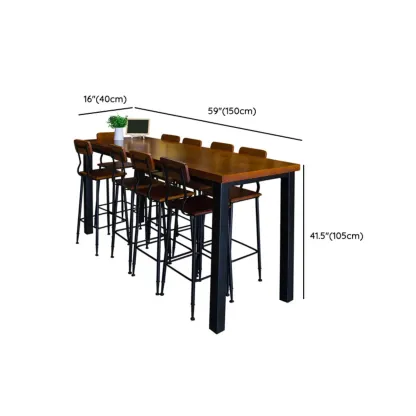 Industrial Brown Wood Black Iron 4-Leg Rectangular Bar Tables Image - 11