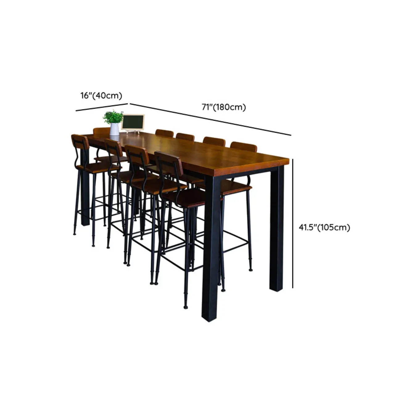 Industrial Brown Wood Black Iron 4-Leg Rectangular Bar Tables Image - 13 | homeyfad