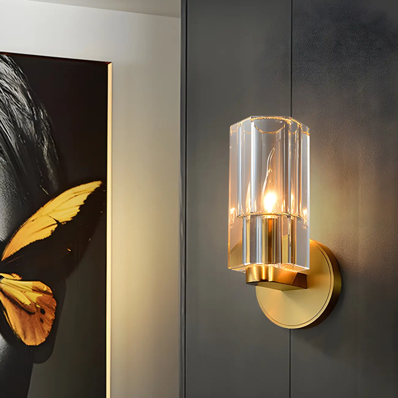 Elegant Metal Vanity Light with Crystal Shade for Bathroom Image - 1 | homeyfad