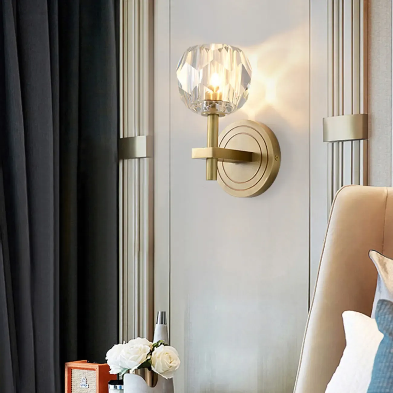 Modern Gold Crystal Vanity Light for Bathroom Wall Image - 3