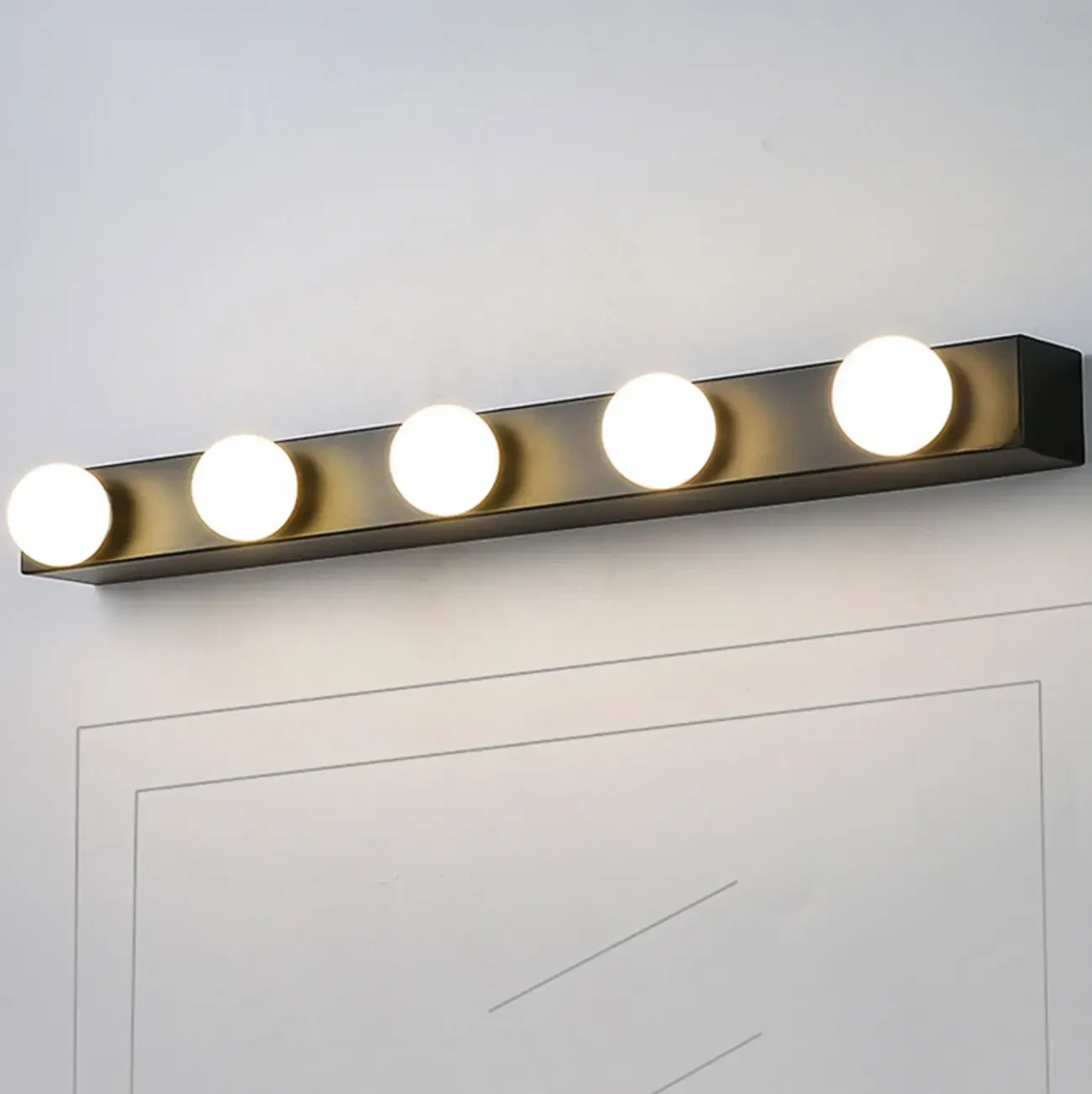 Modern Metal Straight Globe Vanity Light in Black for Bathroom Image - 10