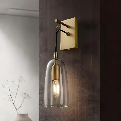 Gold Geometric Vanity Light with Clear Glass Shade