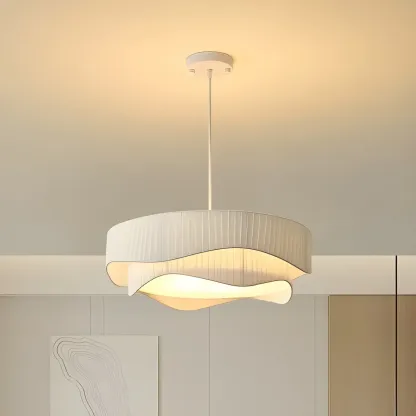 Modern White Tier Fabric Drum Chandelier with Adjustable Height Image - 1