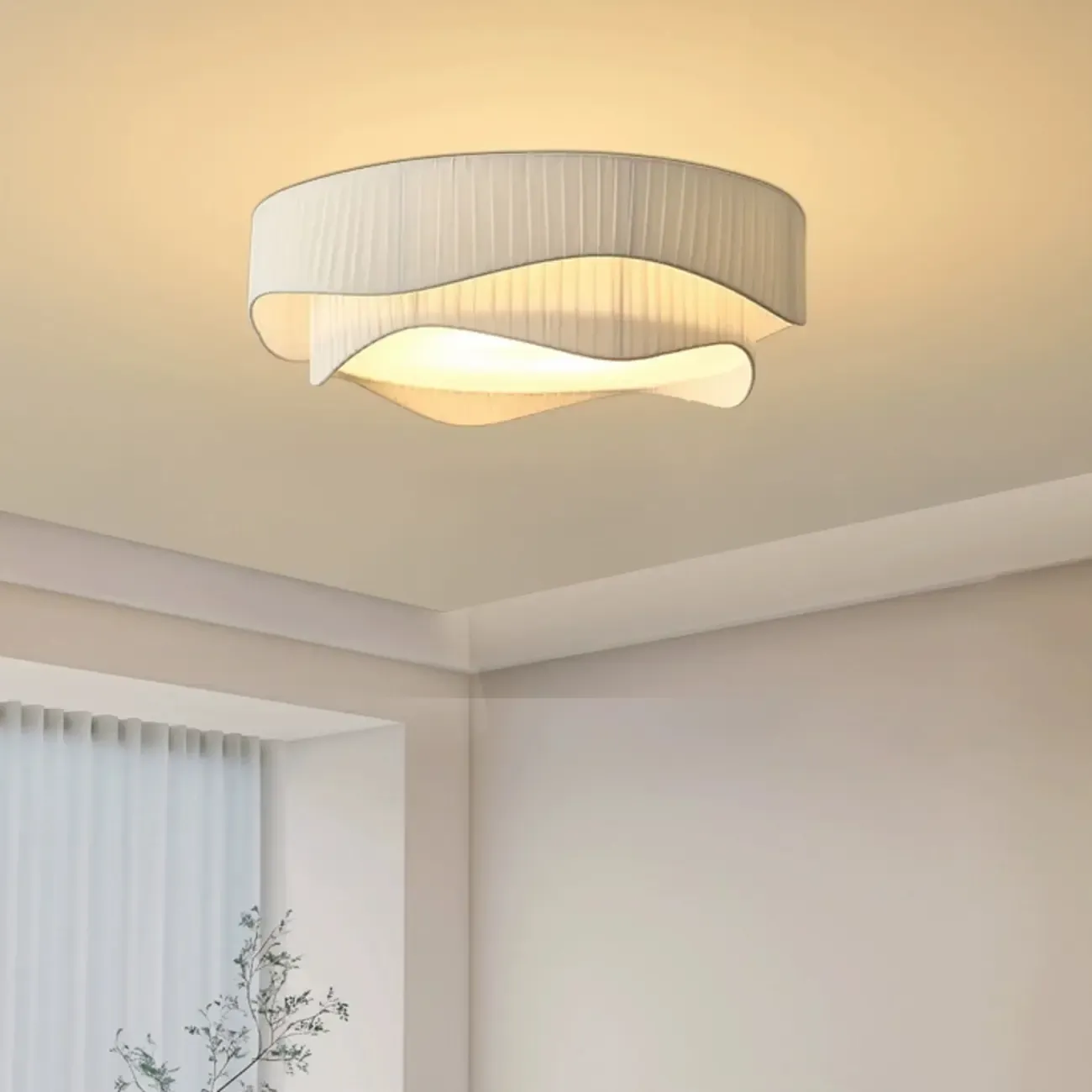 Modern White Tier Fabric Drum Chandelier with Adjustable Height Image - 4