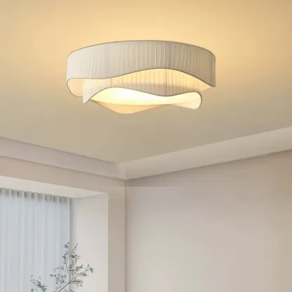 Modern White Tier Fabric Drum Chandelier with Adjustable Height Image - 4