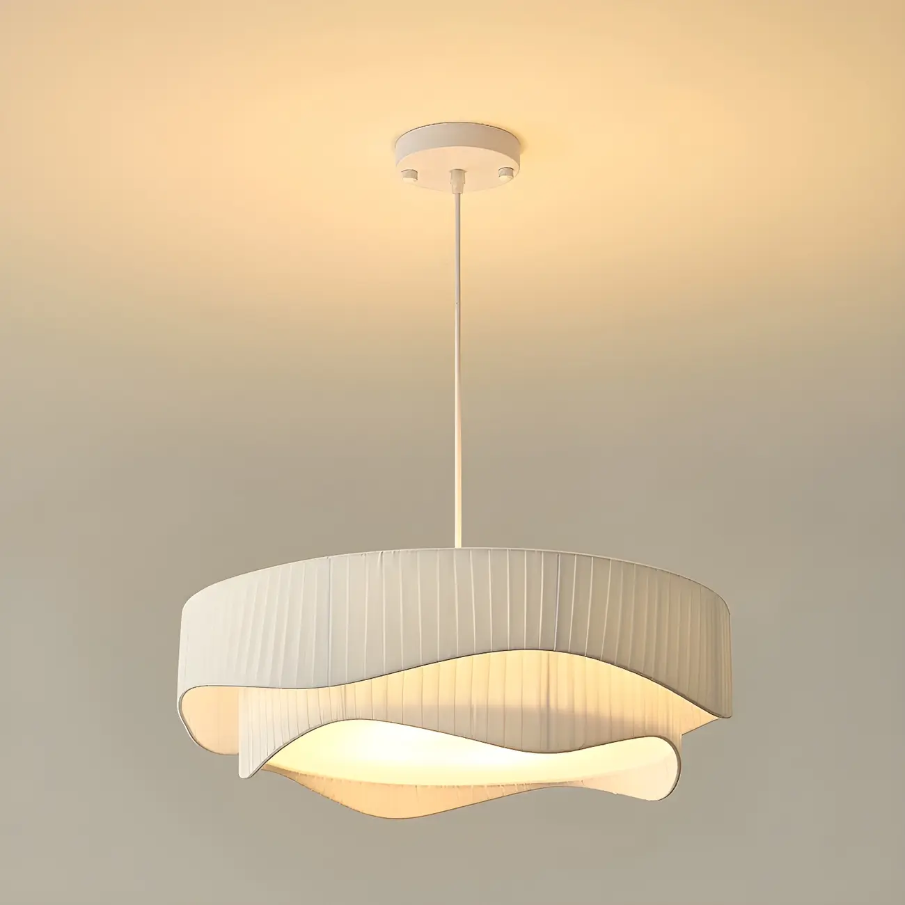 Modern White Tier Fabric Drum Chandelier with Adjustable Height Image - 2 | homeyfad