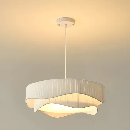 Modern White Tier Fabric Drum Chandelier with Adjustable Height Image - 2