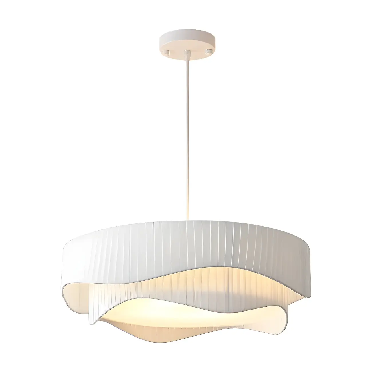 Modern White Tier Fabric Drum Chandelier with Adjustable Height Image - 7 | homeyfad