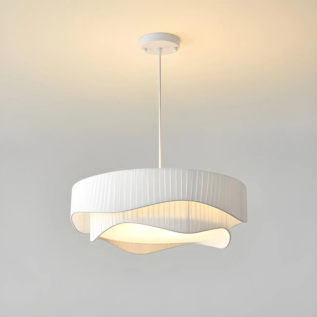 Modern White Tier Fabric Drum Chandelier with Adjustable Height Image - 5 | homeyfad
