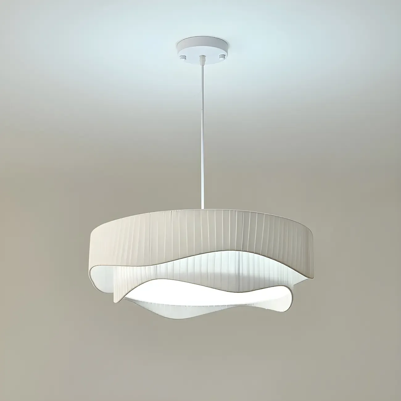 Modern White Tier Fabric Drum Chandelier with Adjustable Height Image - 8