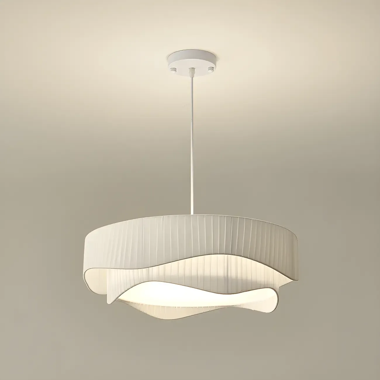 Modern White Tier Fabric Drum Chandelier with Adjustable Height Image - 9