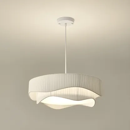 Modern White Tier Fabric Drum Chandelier with Adjustable Height Image - 9