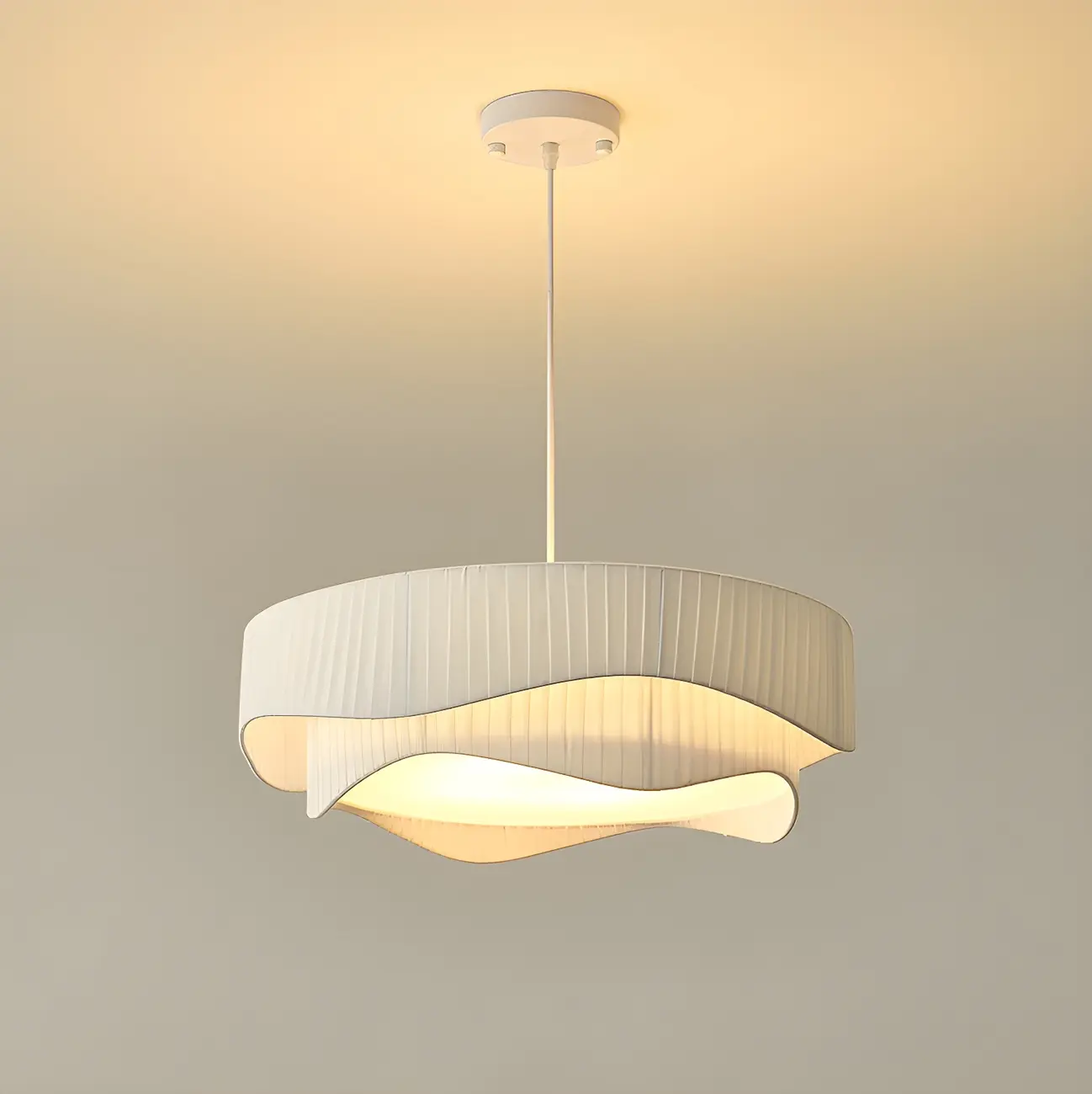 Modern White Tier Fabric Drum Chandelier with Adjustable Height Image - 10 | homeyfad