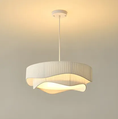 Modern White Tier Fabric Drum Chandelier with Adjustable Height Image - 10