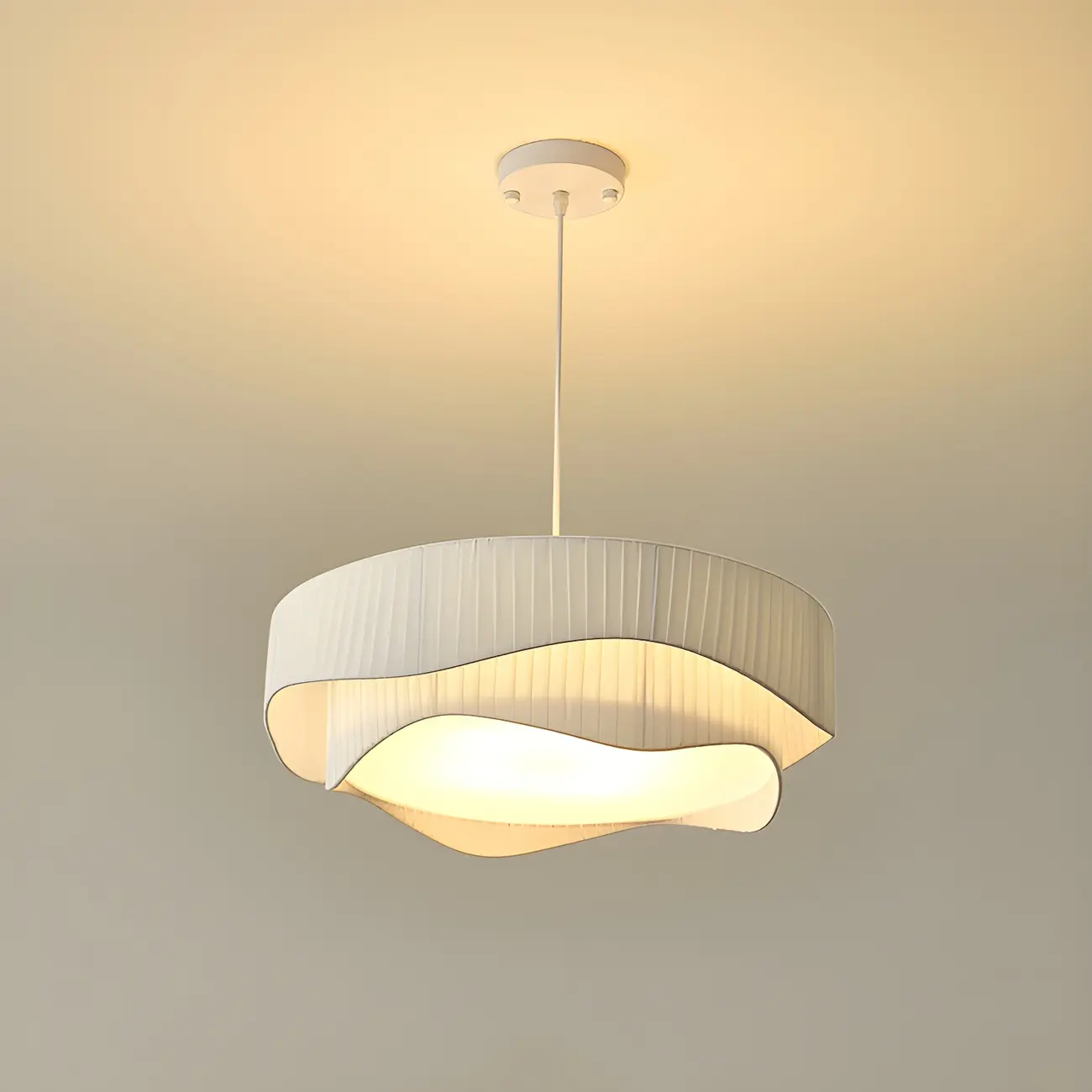 Modern White Tier Fabric Drum Chandelier with Adjustable Height Image - 11 | homeyfad