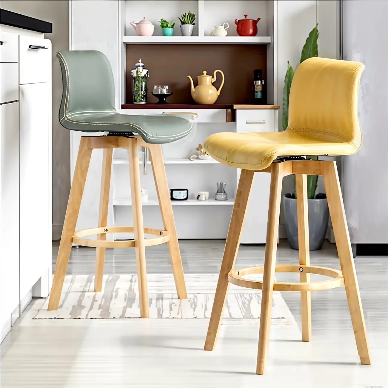 Saddle Leather Counter Height Low Back Swivel Bar Stools Image - 1