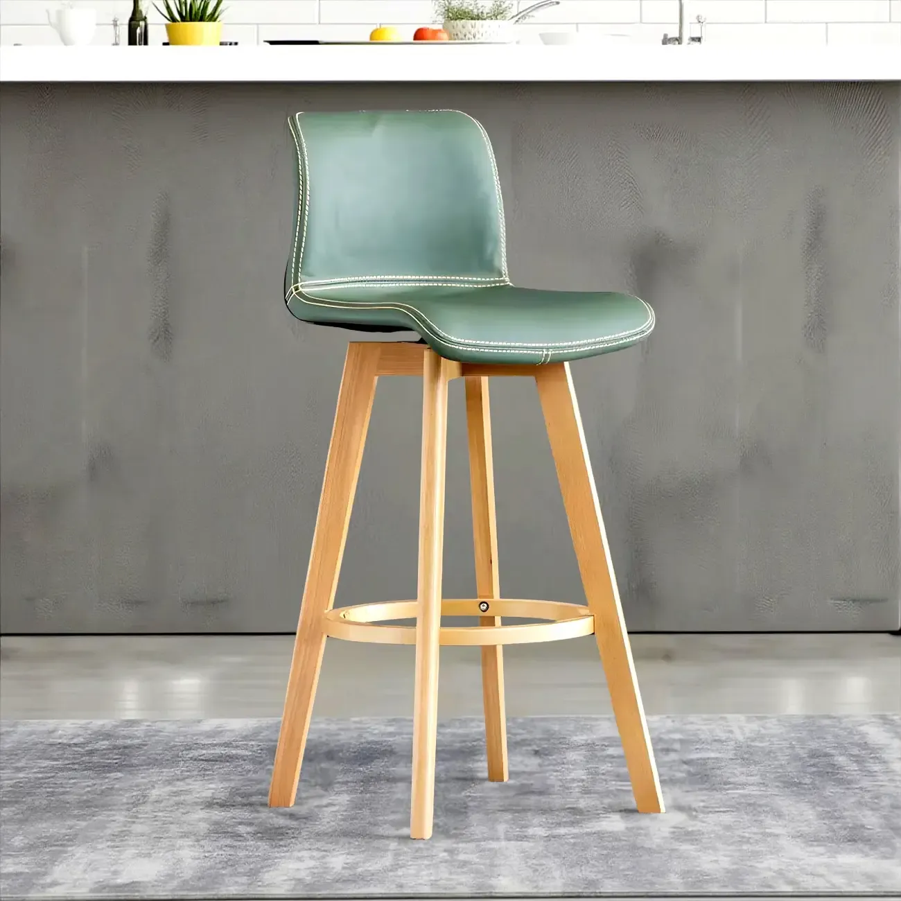 Saddle Leather Counter Height Low Back Swivel Bar Stools Image - 6