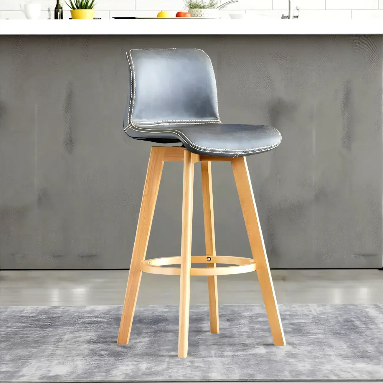 Saddle Leather Counter Height Low Back Swivel Bar Stools Image - 9