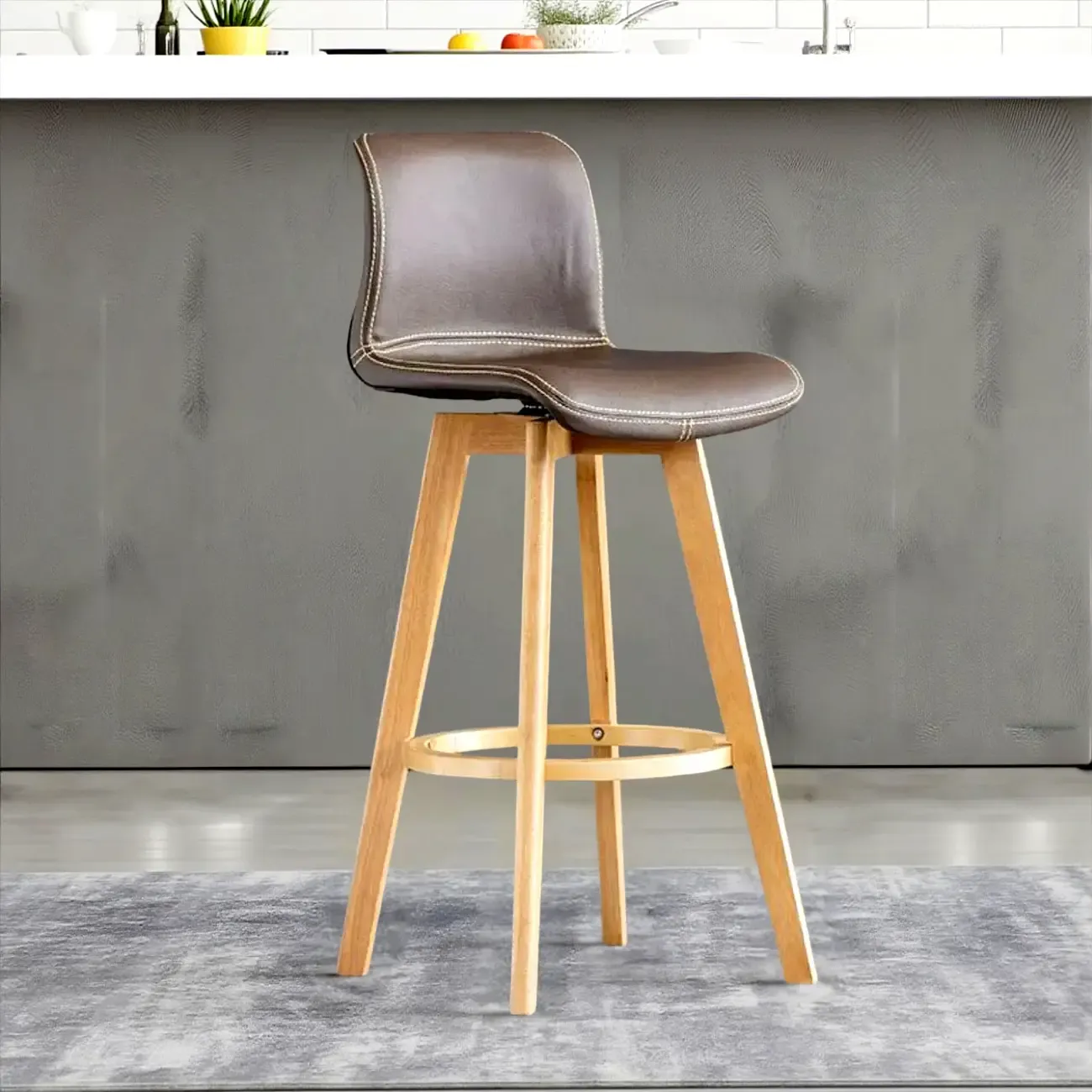 Saddle Leather Counter Height Low Back Swivel Bar Stools Image - 13
