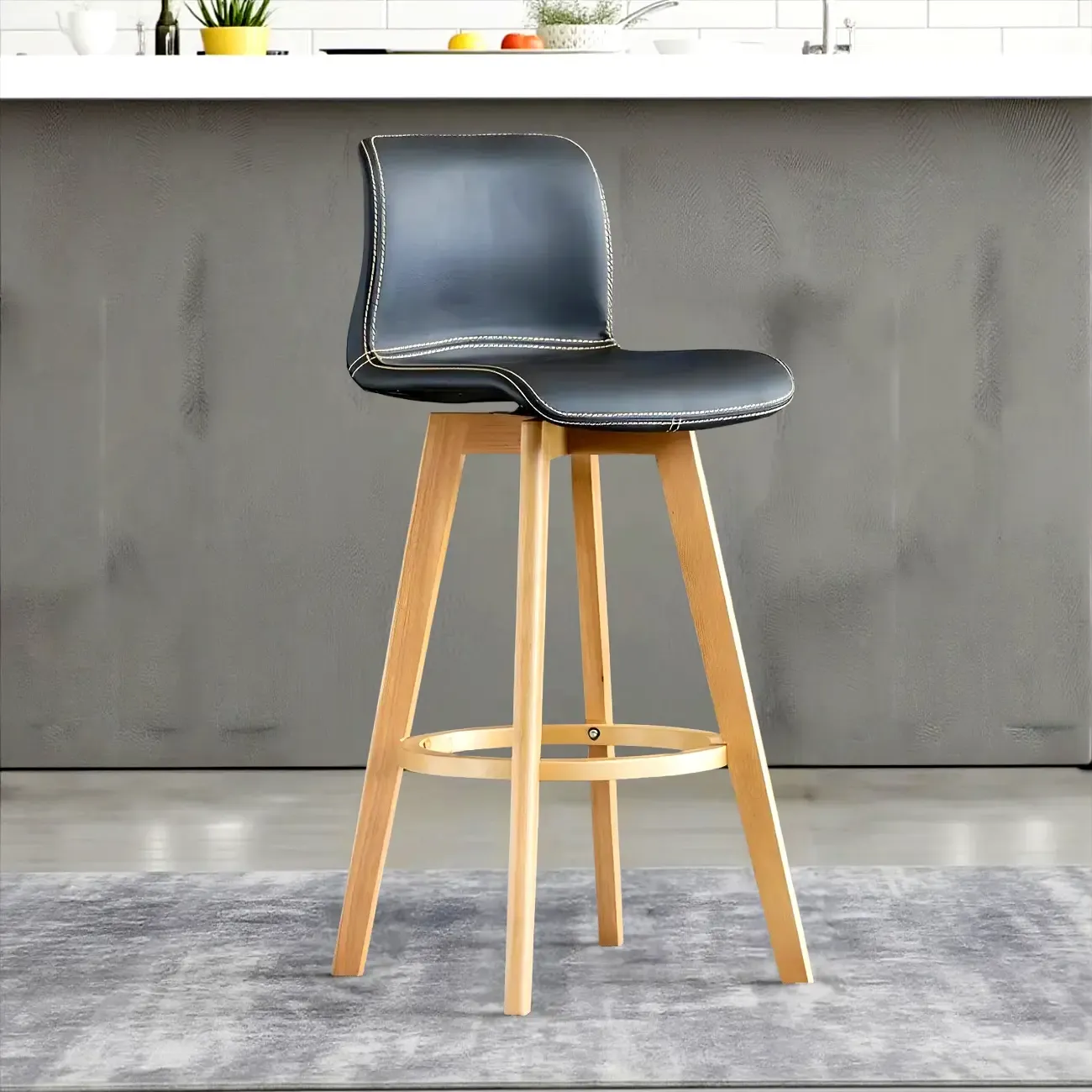 Saddle Leather Counter Height Low Back Swivel Bar Stools Image - 15