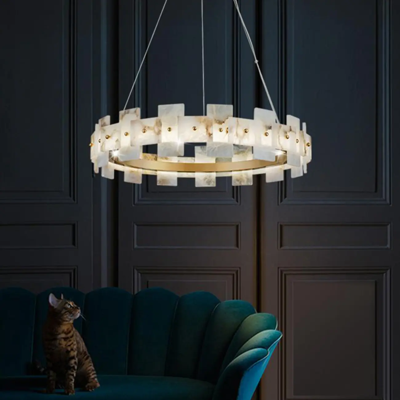 Luxury Circular Metal Geometric Modern Alabaster Chandelier Image - 4 | homeyfad