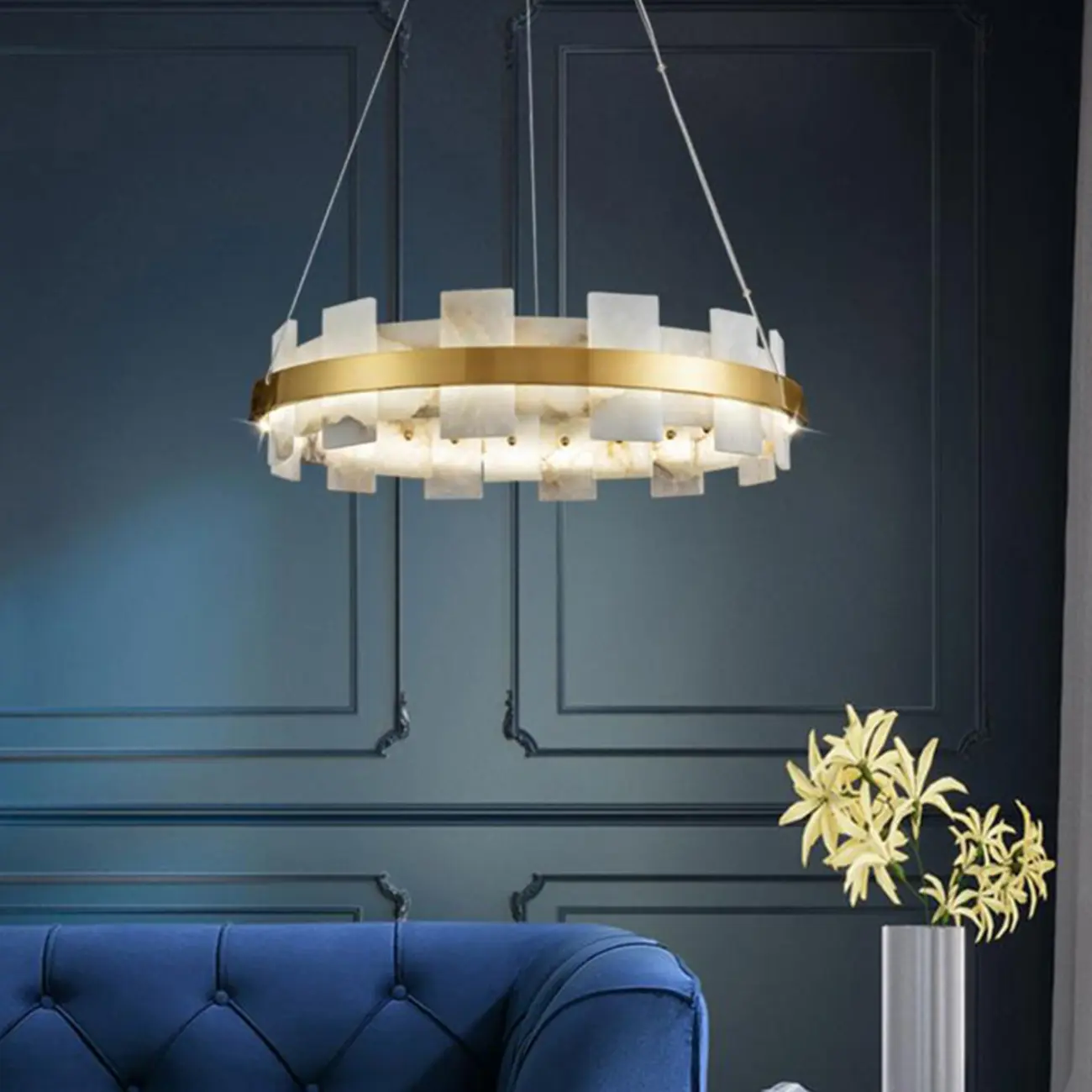 Luxury Circular Metal Geometric Modern Alabaster Chandelier Image - 5 | homeyfad