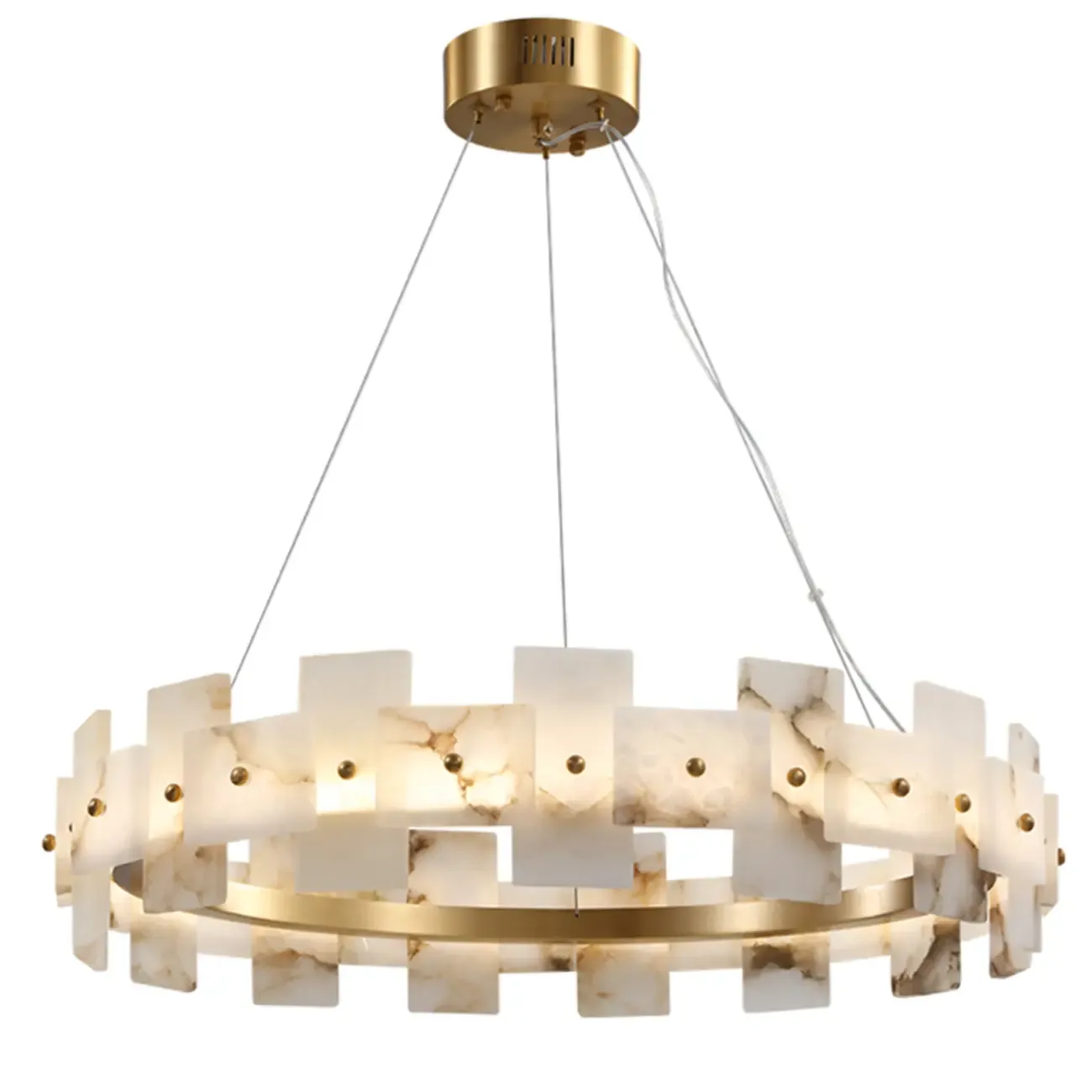 Luxury Circular Metal Geometric Modern Alabaster Chandelier Image - 6
