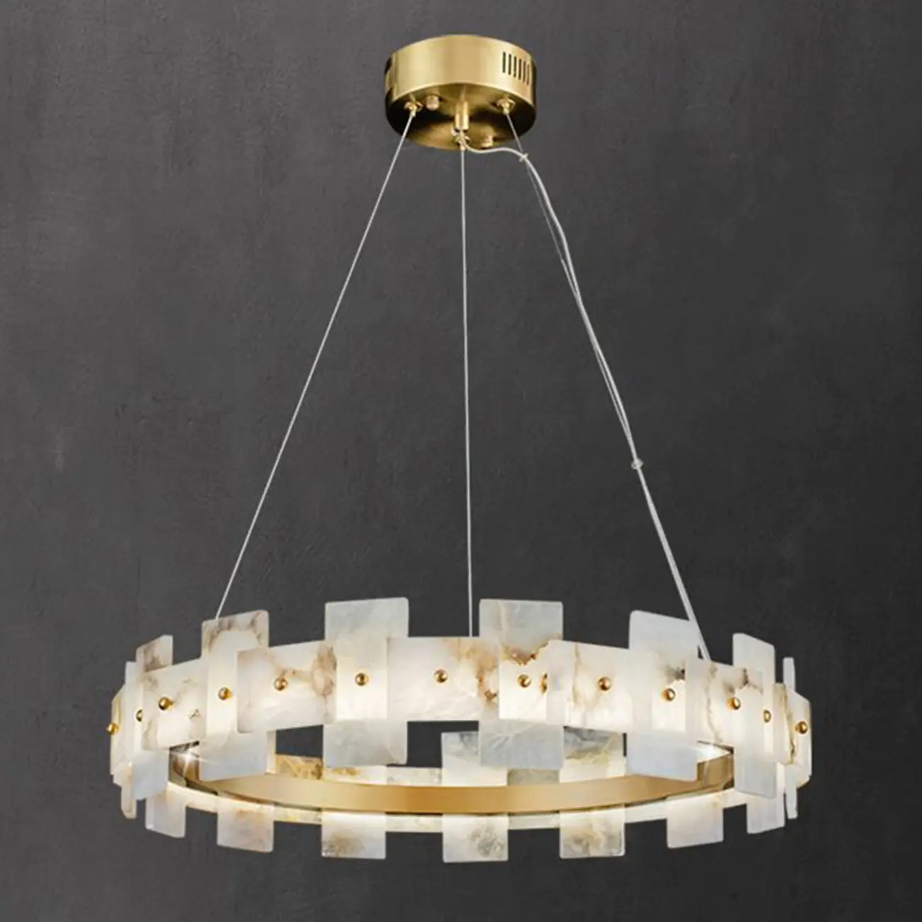 Luxury Circular Metal Geometric Modern Alabaster Chandelier Image - 7 | homeyfad