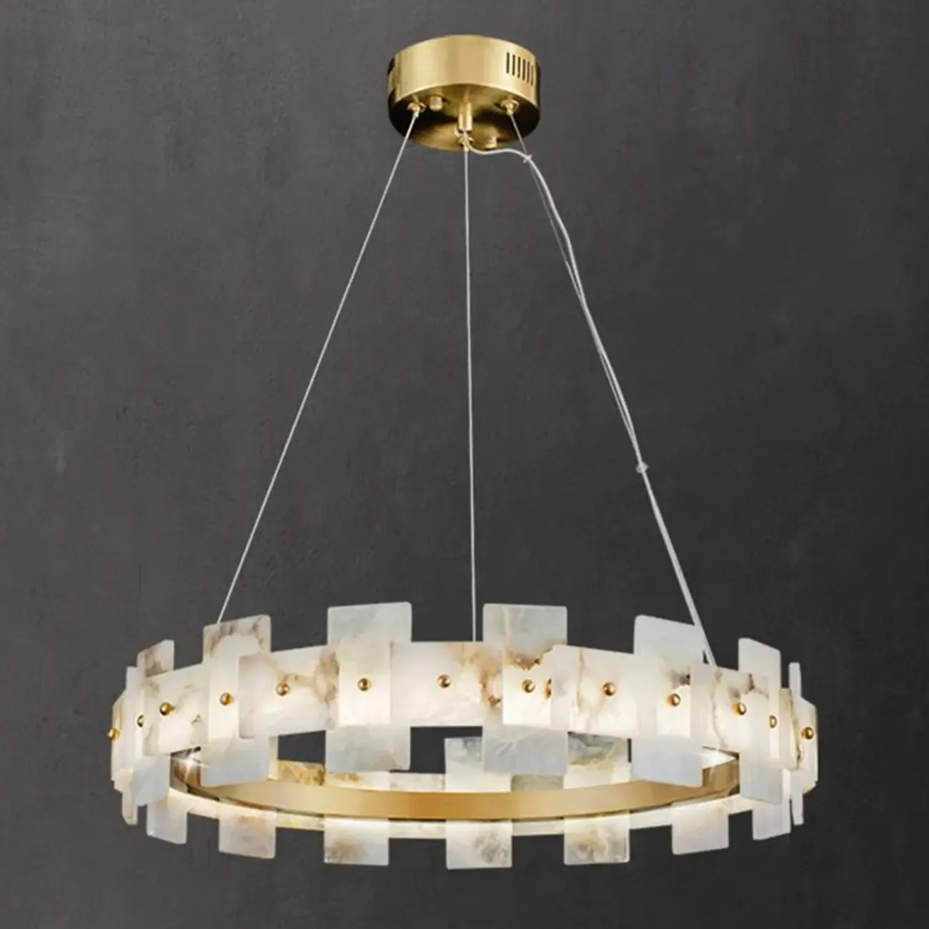 Luxury Circular Metal Geometric Modern Alabaster Chandelier Image - 7