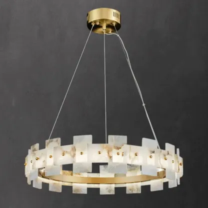 Luxury Circular Metal Geometric Modern Alabaster Chandelier Image - 7
