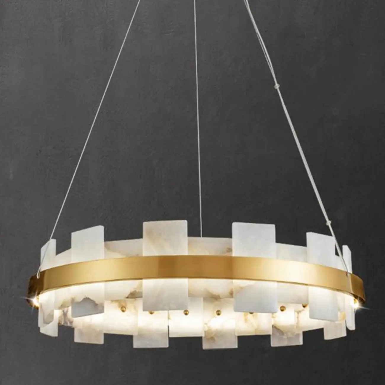 Luxury Circular Metal Geometric Modern Alabaster Chandelier Image - 8 | homeyfad