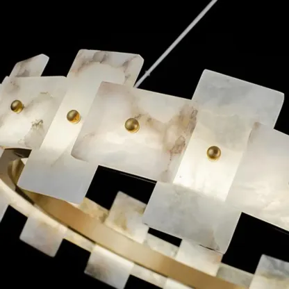 Luxury Circular Metal Geometric Modern Alabaster Chandelier Image - 10