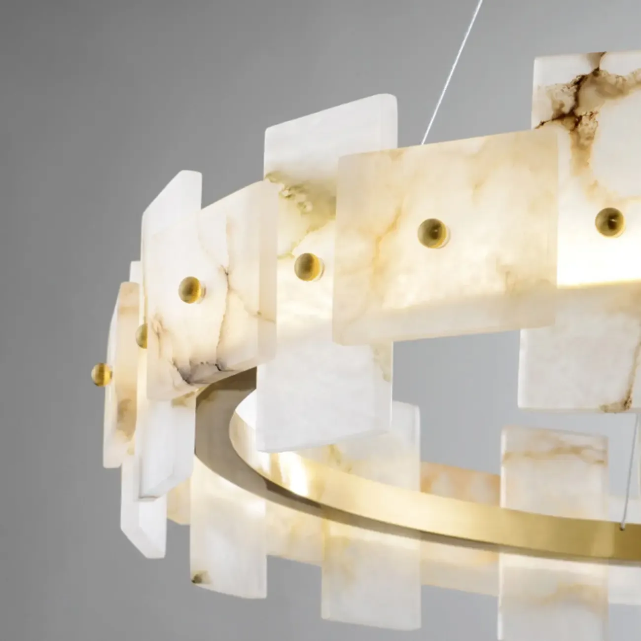 Luxury Circular Metal Geometric Modern Alabaster Chandelier Image - 11