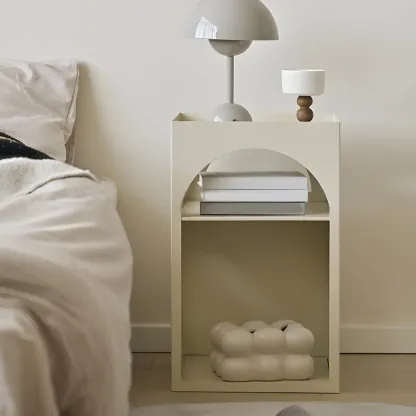 Narrow Cream Yellow Metal Arched Open Storage Nightstand Image - 1