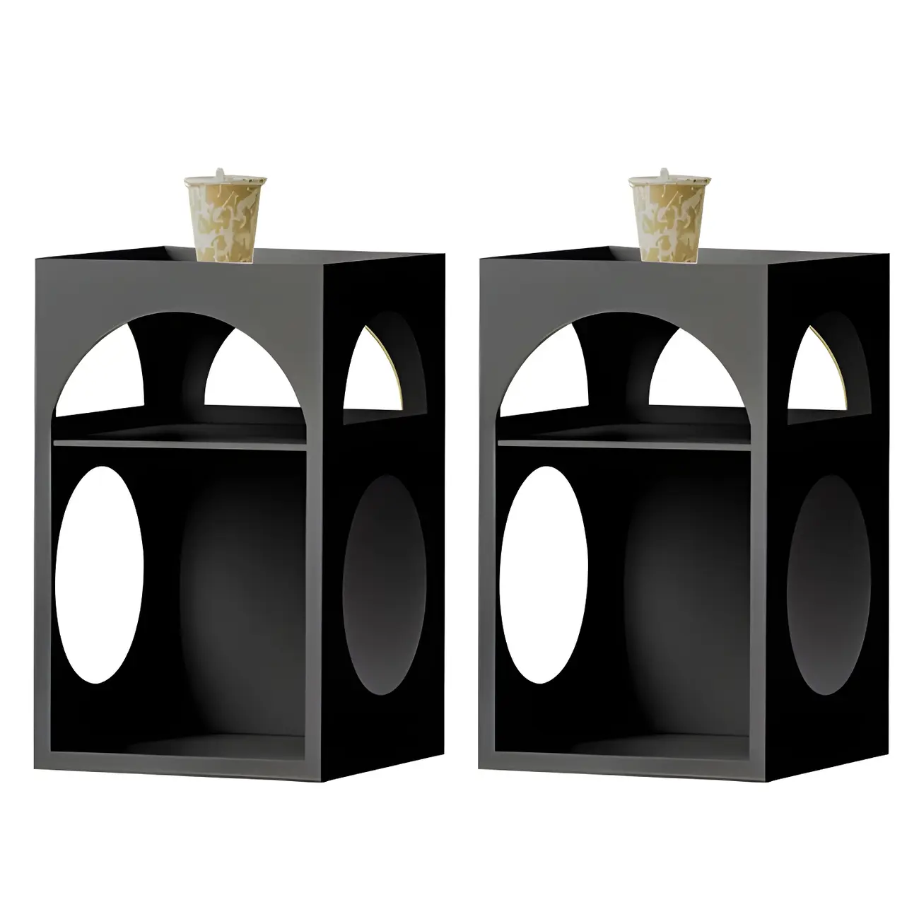 Narrow Cream Yellow Metal Arched Open Storage Nightstand Image - 7 | homeyfad