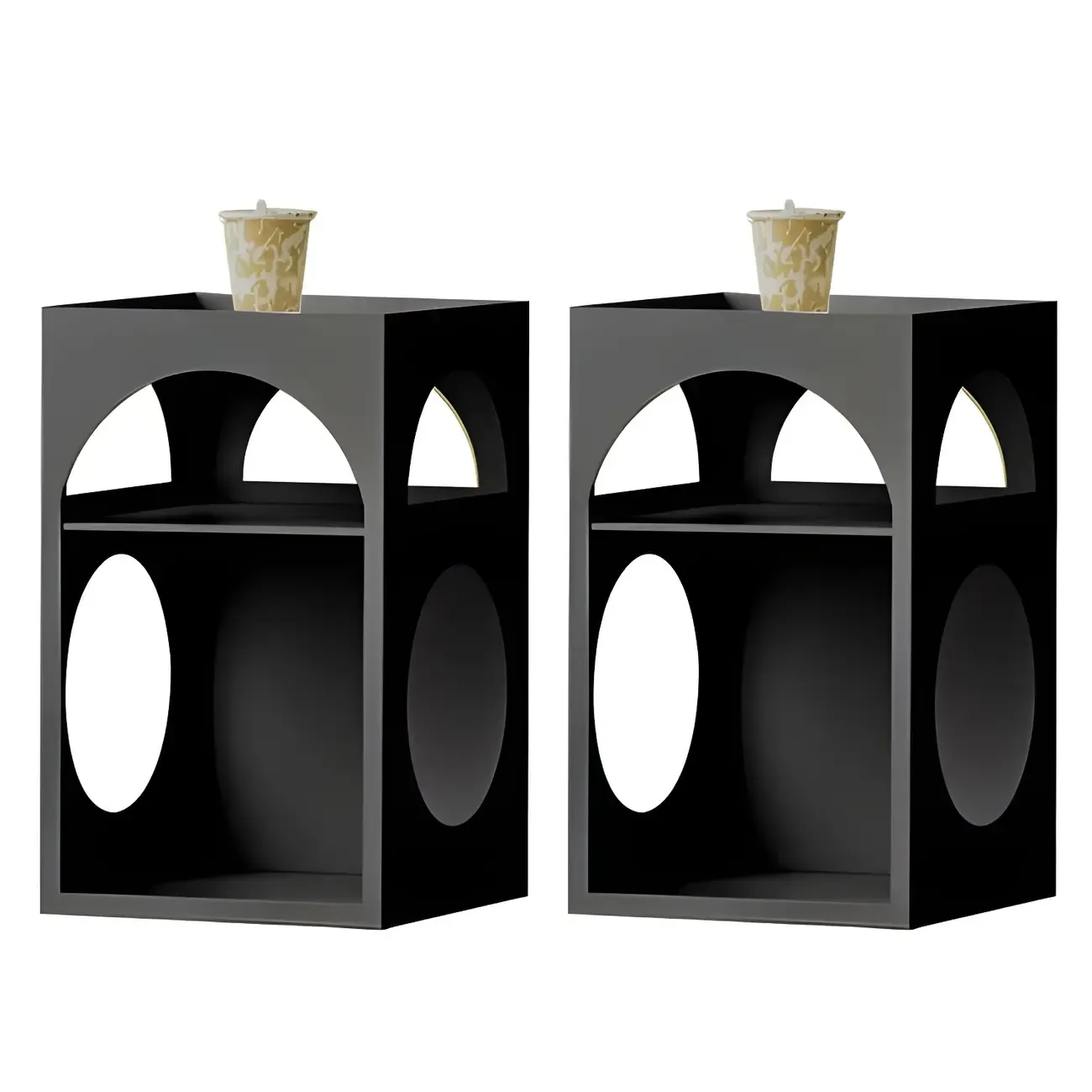 Narrow Cream Yellow Metal Arched Open Storage Nightstand Image - 7