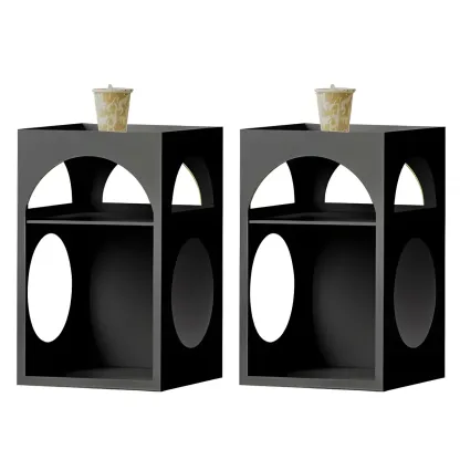 Narrow Cream Yellow Metal Arched Open Storage Nightstand Image - 7