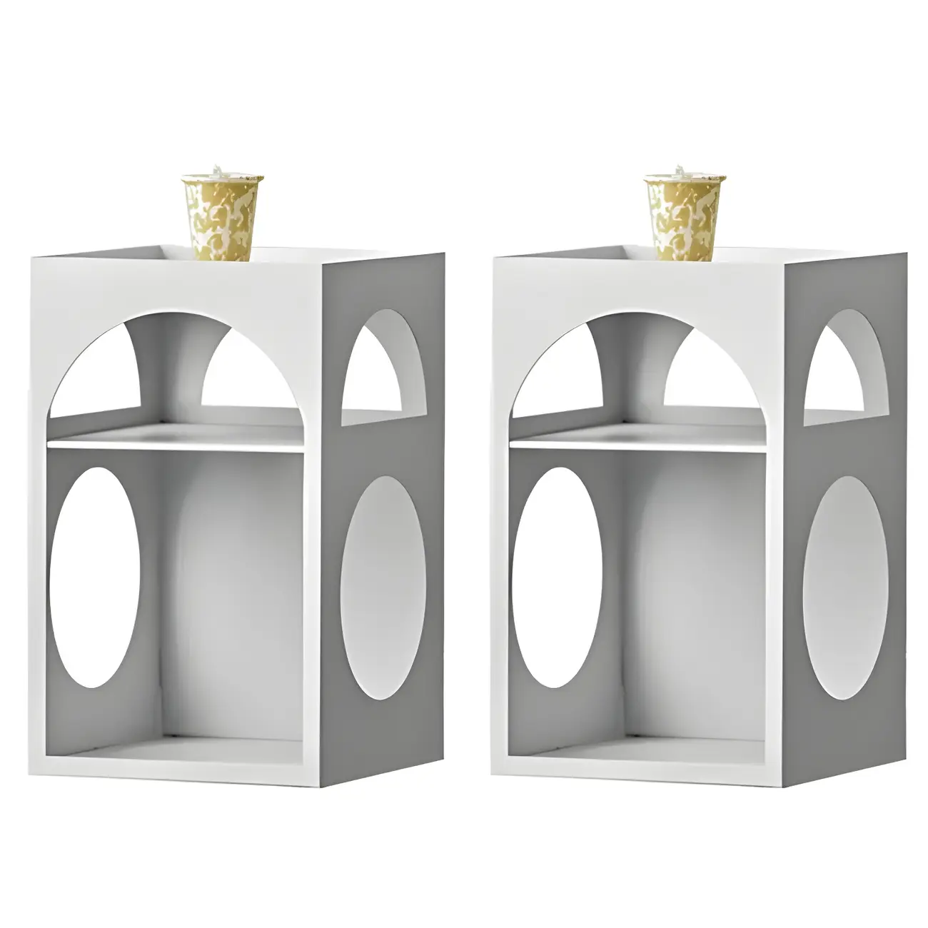 Narrow Cream Yellow Metal Arched Open Storage Nightstand Image - 8 | homeyfad