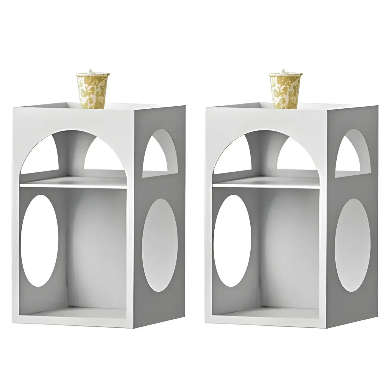 Narrow Cream Yellow Metal Arched Open Storage Nightstand Image - 8