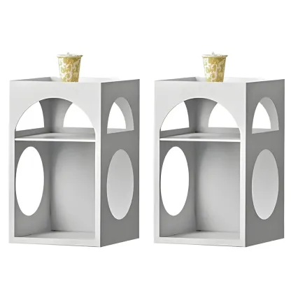 Narrow Cream Yellow Metal Arched Open Storage Nightstand Image - 8