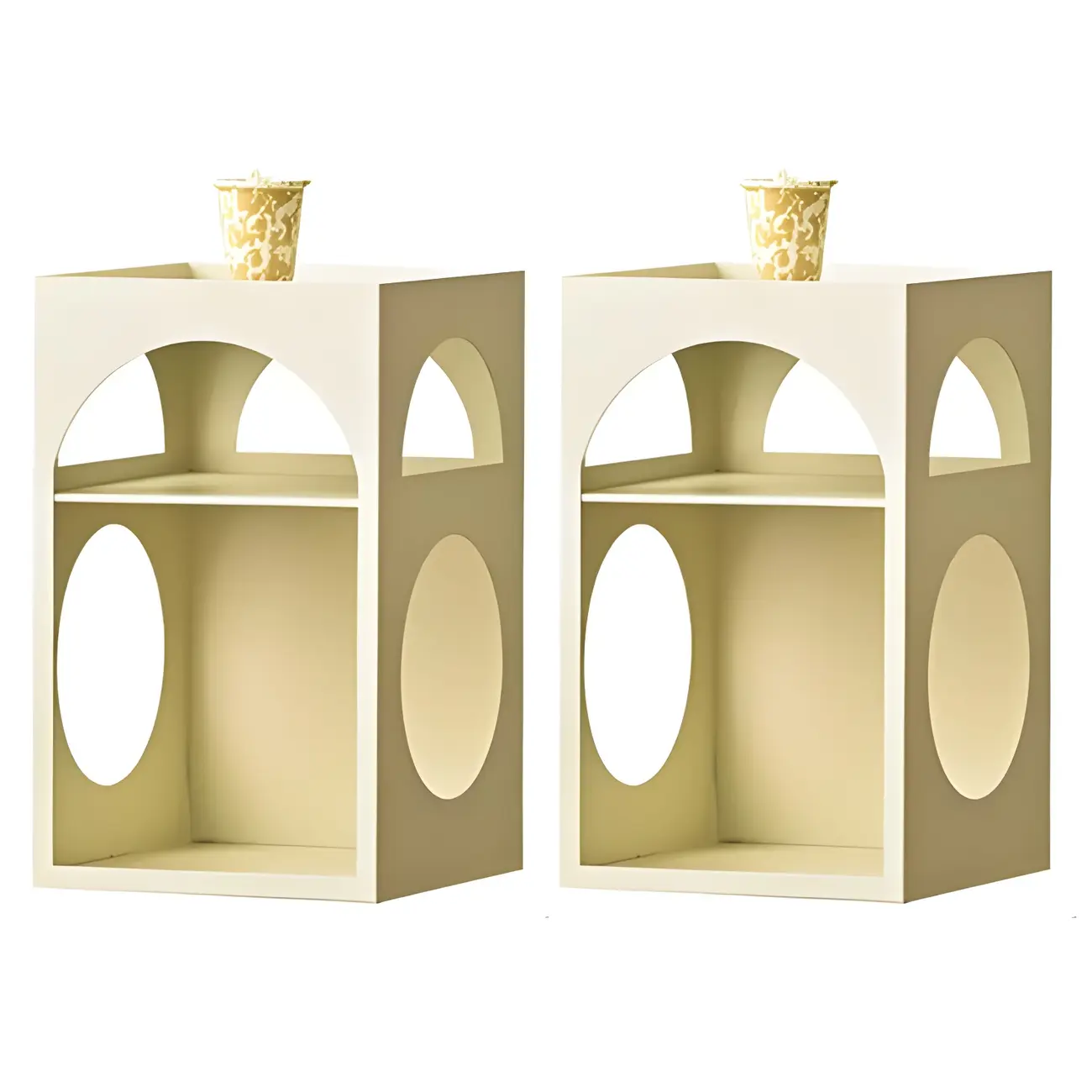 Narrow Cream Yellow Metal Arched Open Storage Nightstand Image - 9 | homeyfad