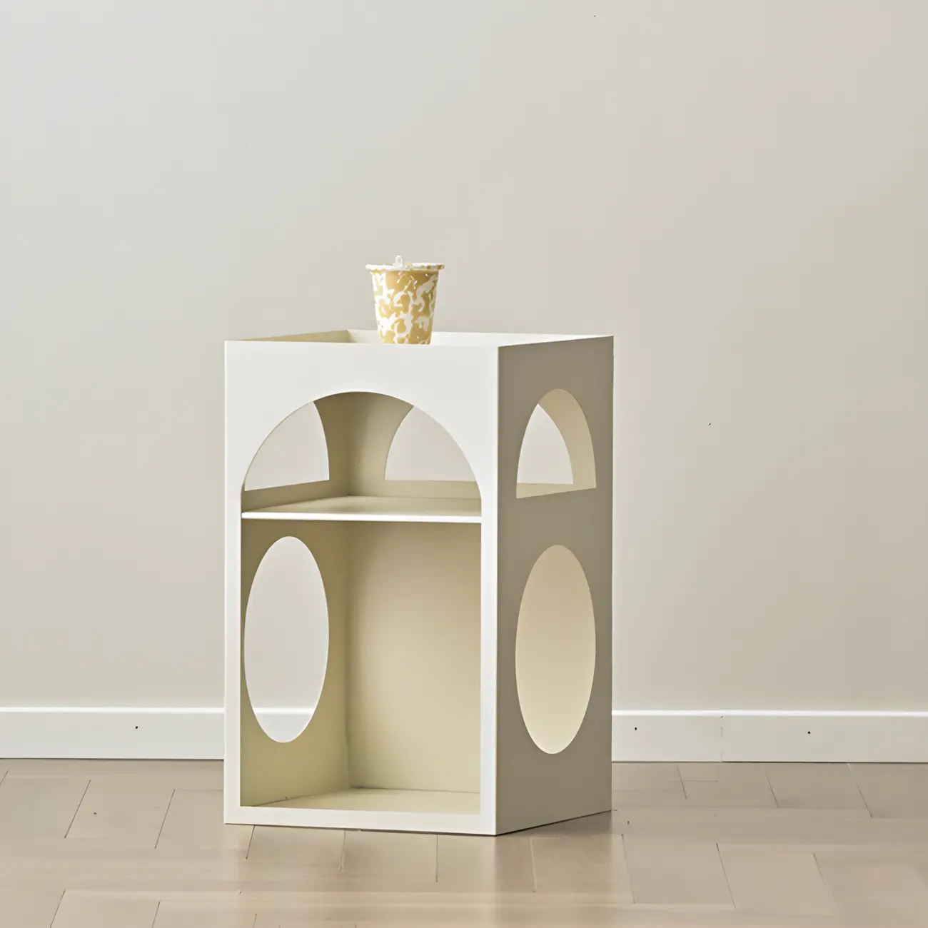 Narrow Cream Yellow Metal Arched Open Storage Nightstand Image - 5 | homeyfad