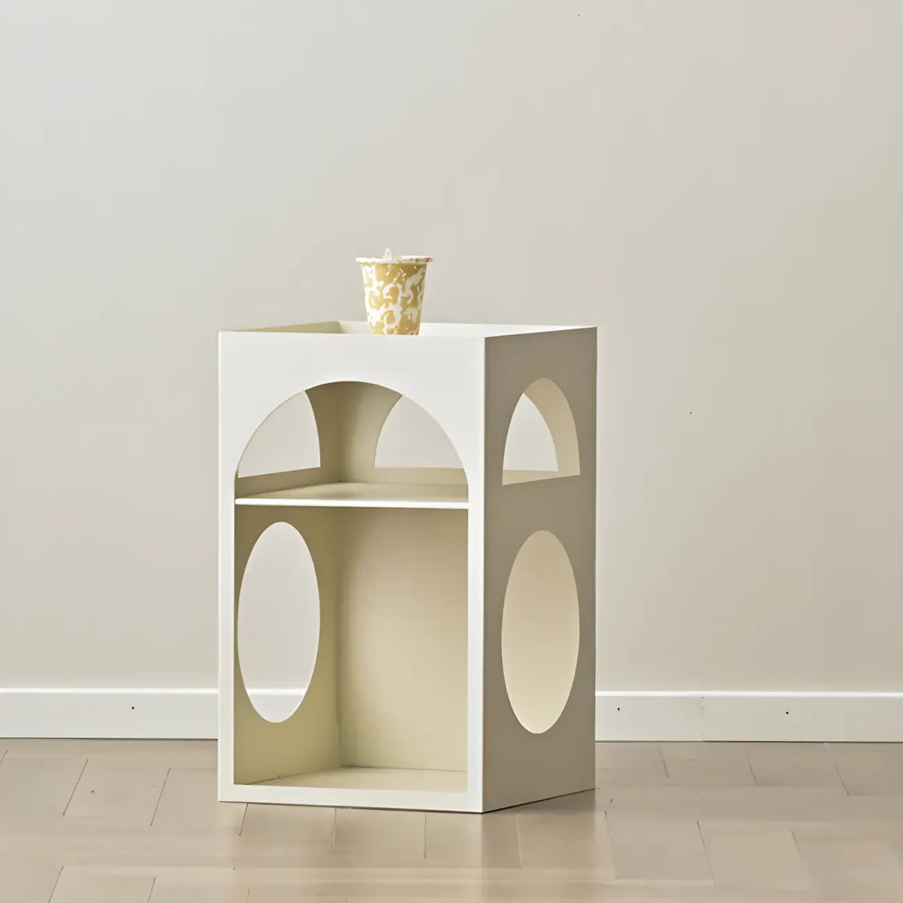 Narrow Cream Yellow Metal Arched Open Storage Nightstand Image - 5