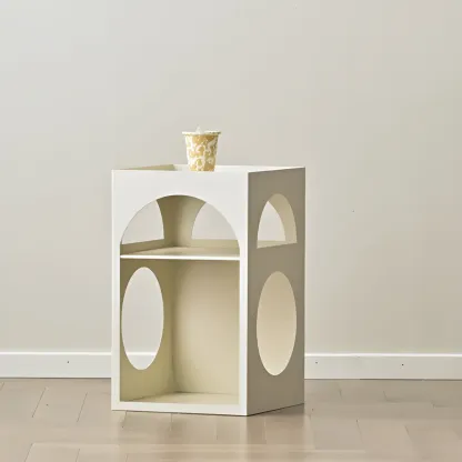 Narrow Cream Yellow Metal Arched Open Storage Nightstand Image - 5