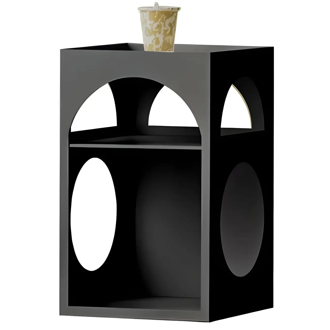 Narrow Cream Yellow Metal Arched Open Storage Nightstand Image - 10 | homeyfad