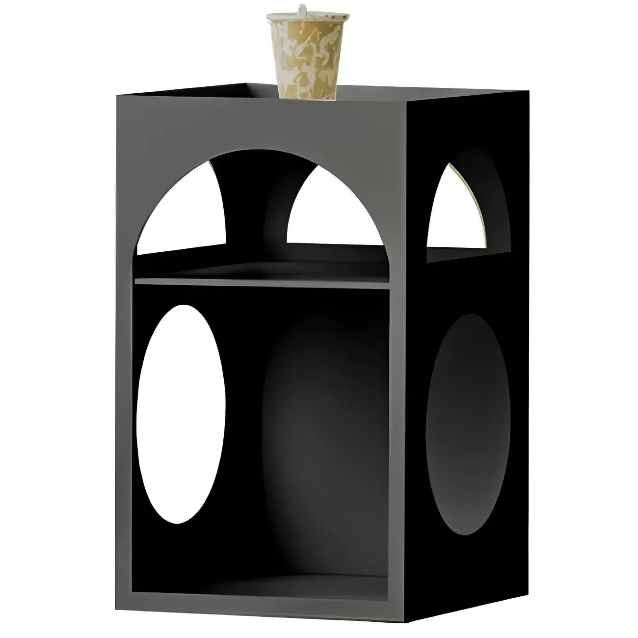 Narrow Cream Yellow Metal Arched Open Storage Nightstand Image - 10