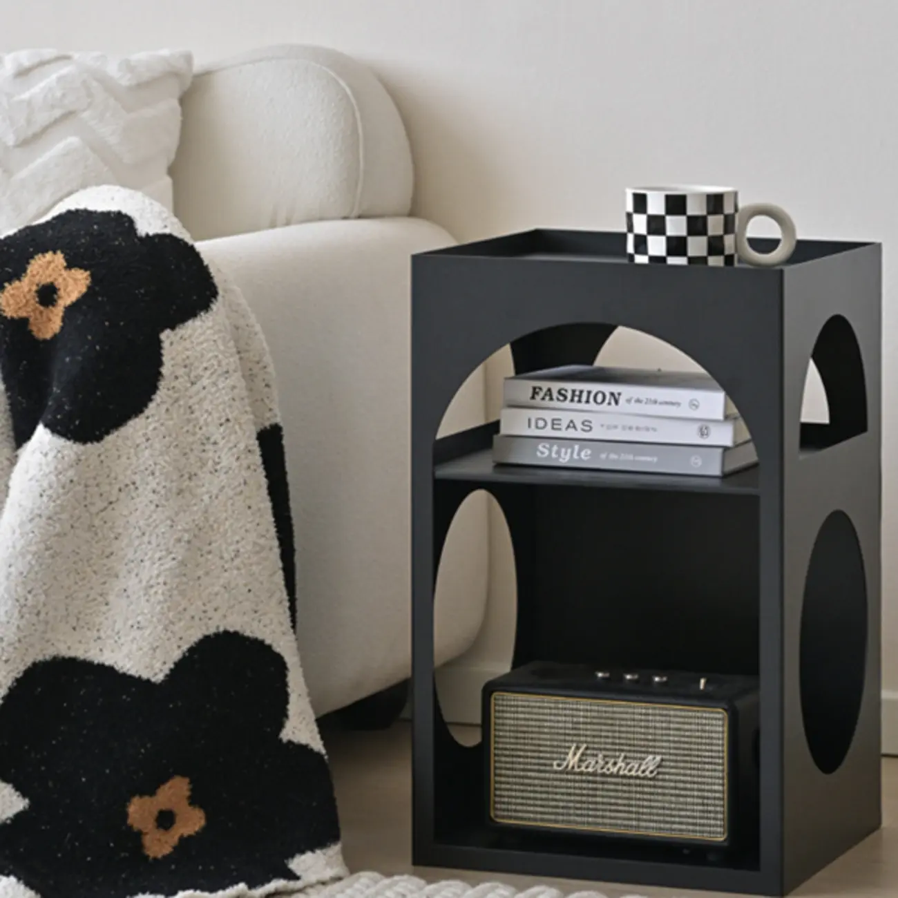 Narrow Cream Yellow Metal Arched Open Storage Nightstand Image - 12 | homeyfad